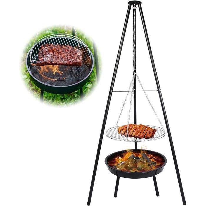 160 cm Trépied Brasero Barbecue Suspendu avec Grille, Gril BBQ Camping  Portable Charbon de Bois avec Chaîne Ajustable, Brasero A141 - Cdiscount  Jardin
