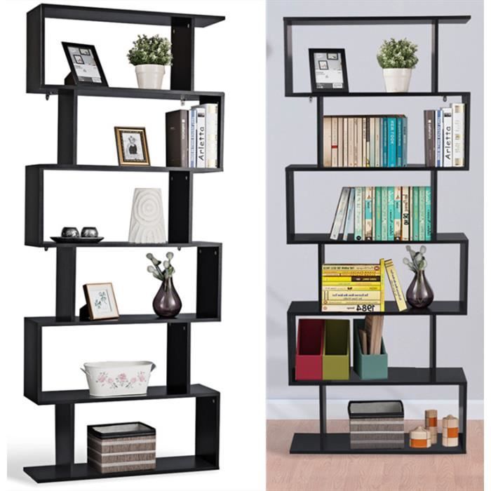 Bibliotheque Etagere Pour Livres Meuble Rangement De 6 Niveaux Contemporaine Noir En Bois 80x23x192cm Cdiscount Puericulture Eveil Bebe