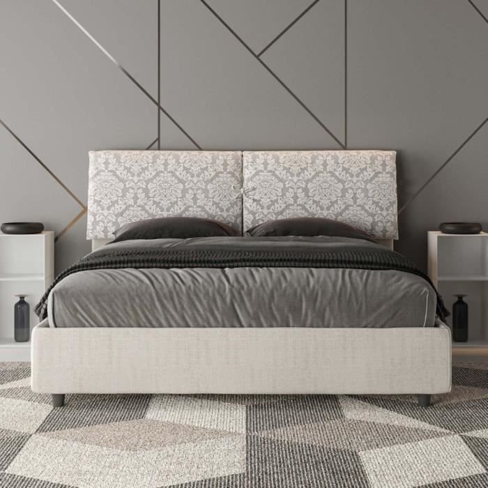 Lit double Mados - GIADA - 160x190 cm - Tissu Agata - Blanc - Contemporain Lit double Mados - GIADA - 160x190 cm - Tissu Agata - Blanc - Contemporain