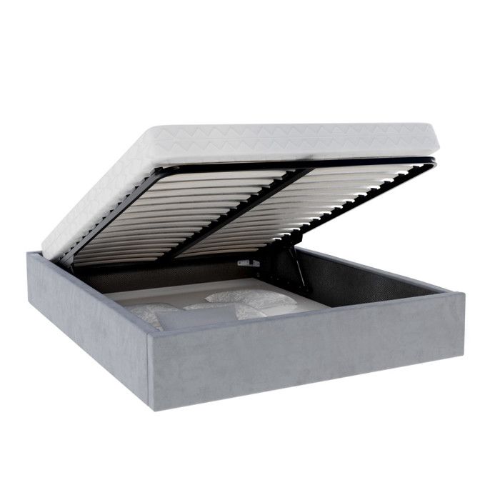 Lit coffre ORLANDO 140x190 - Sommier inclus Gris clair