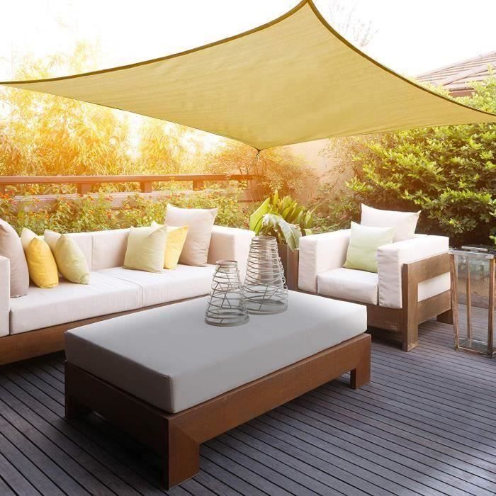 Balcon Beige 2x2m AMZERO Rectangulaire Toile Solaire Protection Solaire et UV Voile dombrage rectangulaire en HDPE pour Jardin Terrasse