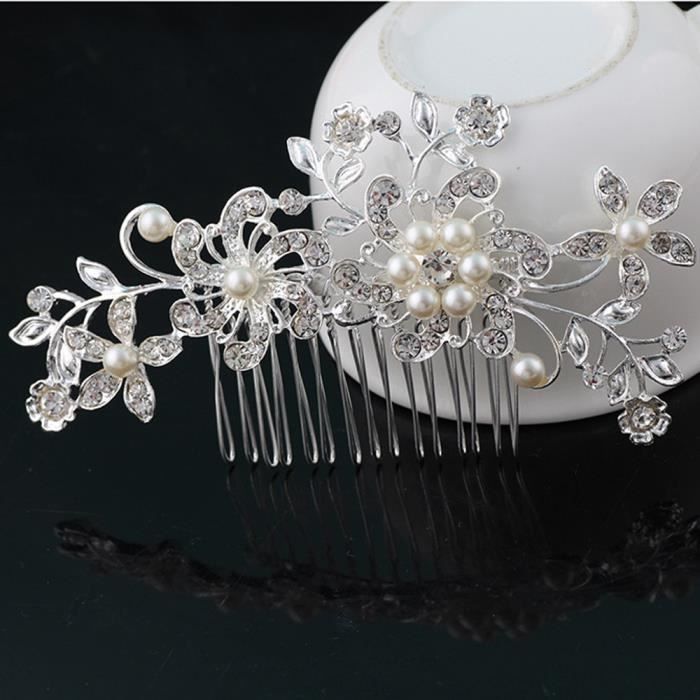 Mariage bijoux de mariée strass cristal fleur argent pince à cheveux peig I