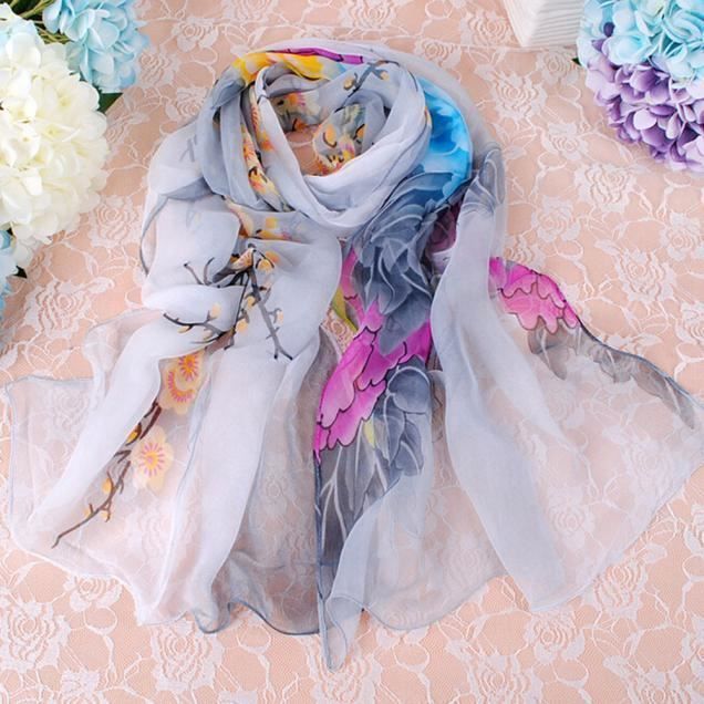 Foulard En Soie Vintage - Imprimé Floral Bleu - Accessoire été