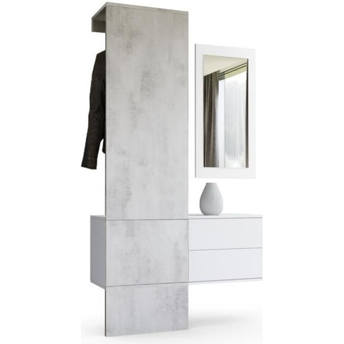 Vladon Vestiaire Garderobe Carlton Set 2 Corps en Blanc mat - Panneau portemanteau en Aspect Béton Oxyde