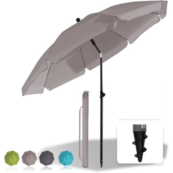 Parasol De Plage Portable Rayé Rouge Et Blanc - Hauteur Réglable 250cm, Diamètre 220cm, 8 Baleines, Protection UV