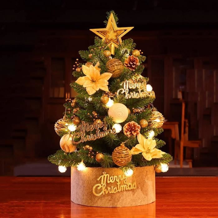 Mini 60CM Sapin de Noel Lumineux, Sapin de Noel avec guirlandes Lumineuses et Ornements