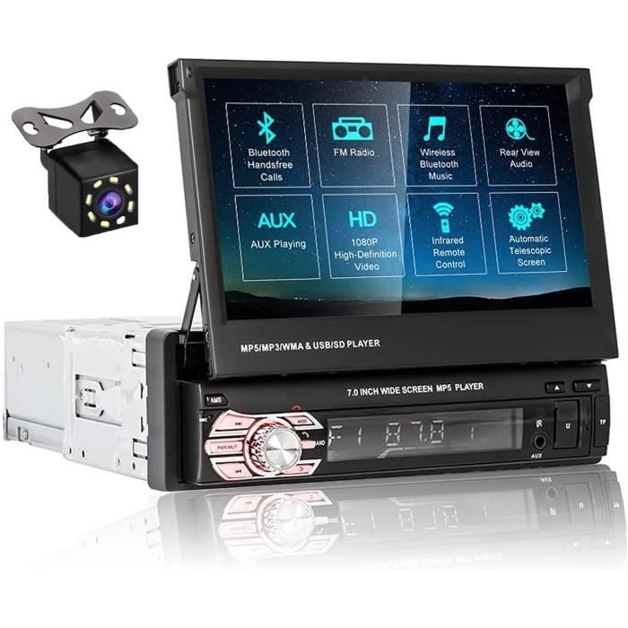 Autoradio 1 Din Retractable Bluetooth 7 Pouces 1080P HD Écran Tactile Poste  Radio Voiture Radio FM SD-USB-AUX Lien Miroir pour[331] - Cdiscount Auto