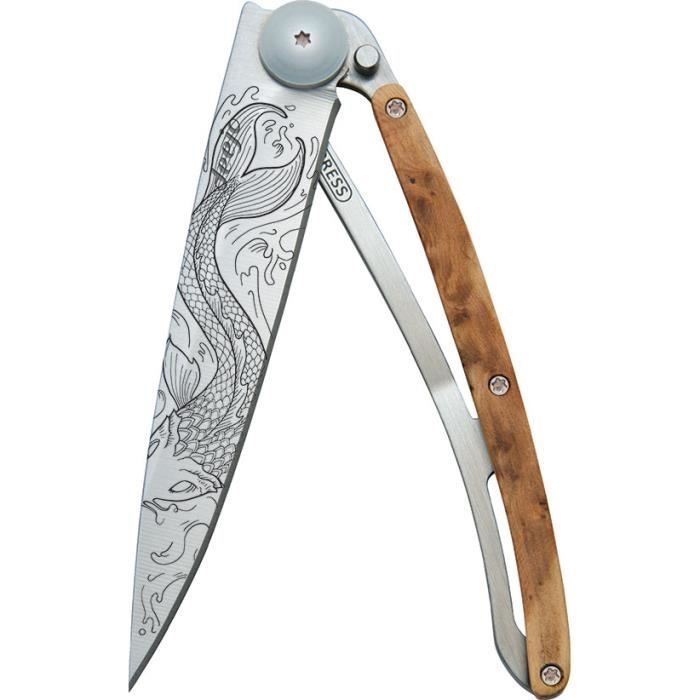 COUTEAU DE POCHE DEEJO NOIR TATTOO MADONE MANCHE BOIS DE ROSE