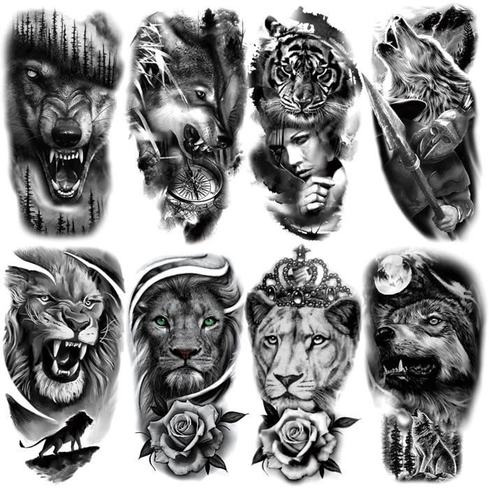 Tatouage Temporaire Lion <br> Loup Féroce