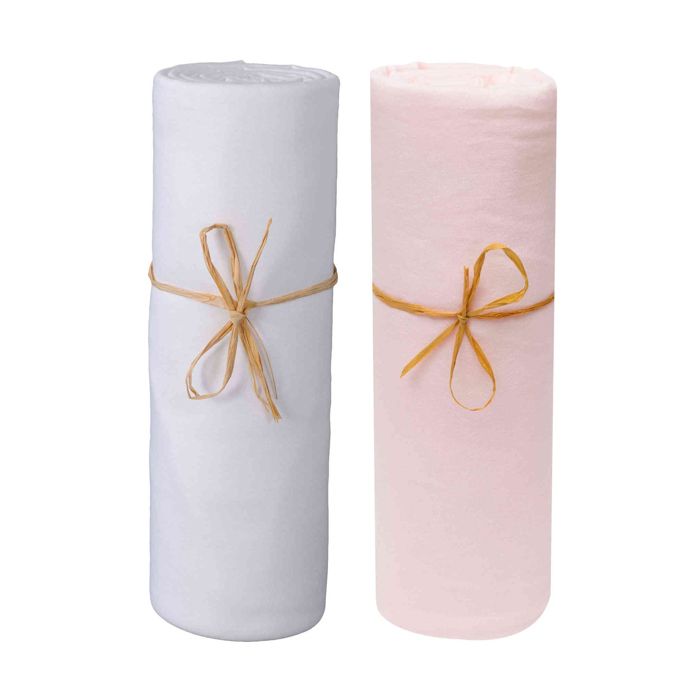 Lot De 2 Draps Housse Jersey Bebe Coton Bio Basile 70x140 Cm Blanc Et Rose Poudre Cdiscount Pret A Porter