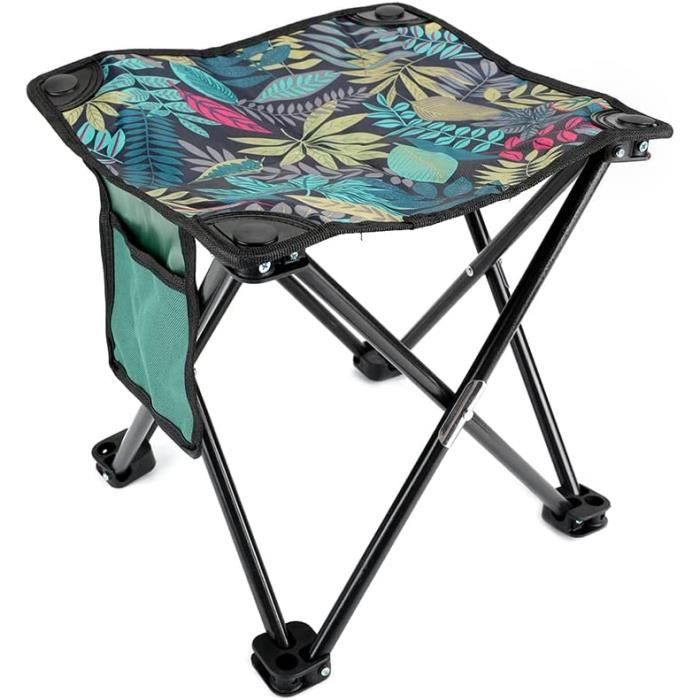 Tabouret De Camping Pliable 40 X 33 X 36 Cm – Alliage D'aluminium, Tissu Jacquard Haute Densité, Supporte 137 Kg, Poche Latérale, Pour Pêche, Jardin, Plage