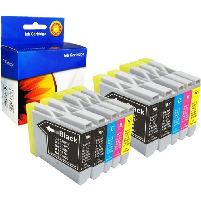 12 Cartuchos De Tinta Compatibles Para Impresoras Brother - LC1000/LC970 Para DCP, MFC Y Fax