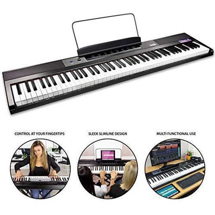 TERENCE Piano Numérique 61 Touches Semi-Lestées Lumineuses - Portable, Batterie 1800mAh, Bluetooth, MIDI