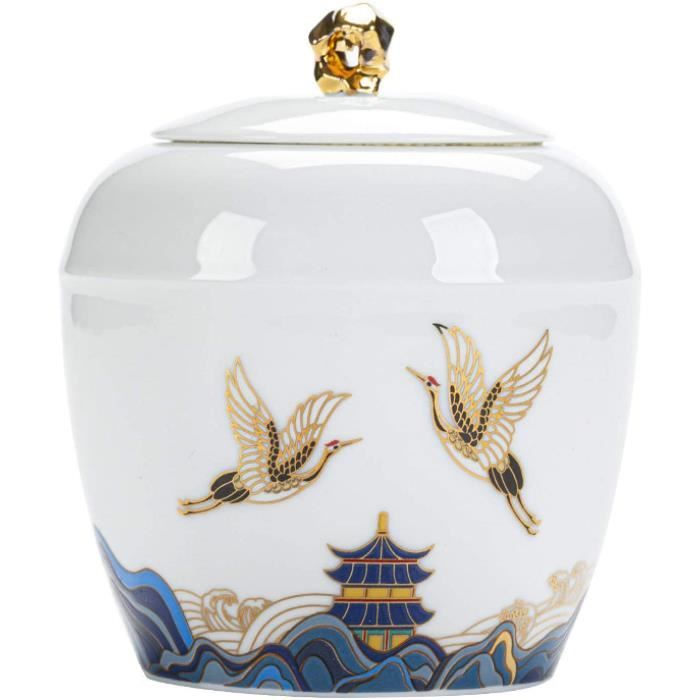 Boîte à Thé Hermétique En Céramique Vintage Chinoise – Motif Doré Avec Pompons – Pour Thé, Café, épices, Sucre – Rouge - 5