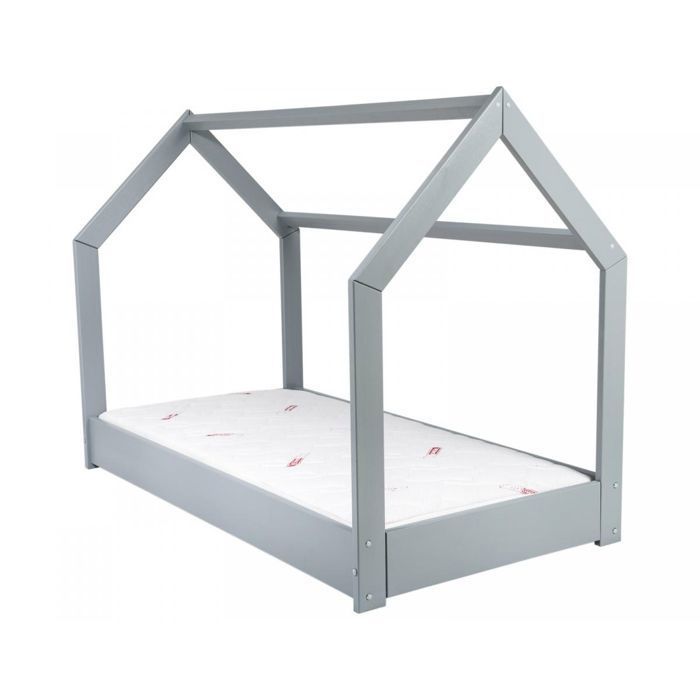 Ensemble matelas STANDARD+Lit maison cabane 160x80cm gris