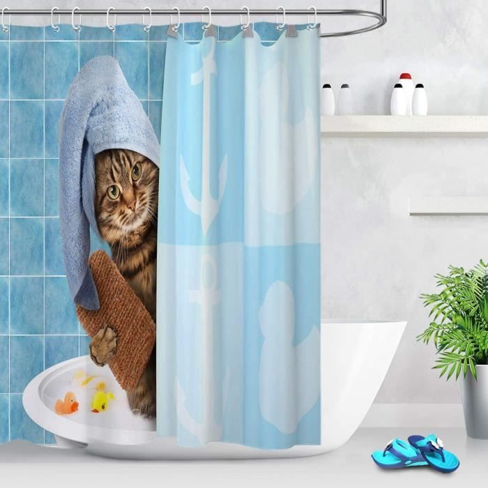 Rideaux De Douche Chat Marrant 150x0cm Bleu Rideaux De Bain Avec Crochets Impermeable Polyester Anti Moule Salle De Bain Dec 1563 Cdiscount Maison