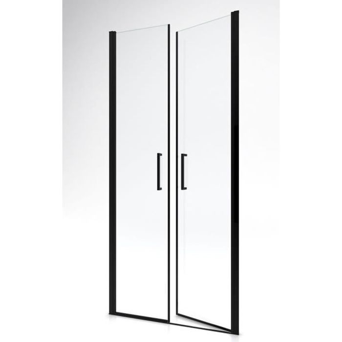 Paroi de douche pivotante Saloon - Noir - 90 x 200 cm - Verre trempé 6mm - AURLANE