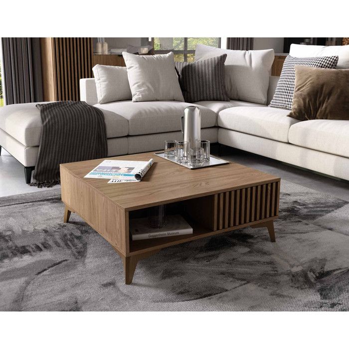 Portmore - table basse - effet bois - 1 tiroir et 1 niche - 80 cm - Bois Portmore - table basse - effet bois - 1 tiroir et 1 niche - 80 cm - Bois