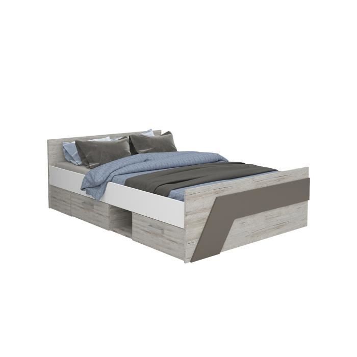 lit avec 2 tiroirs nona 11 - 204,5 cm x 144,6 cm x 69,5 cm - nona 11 gris