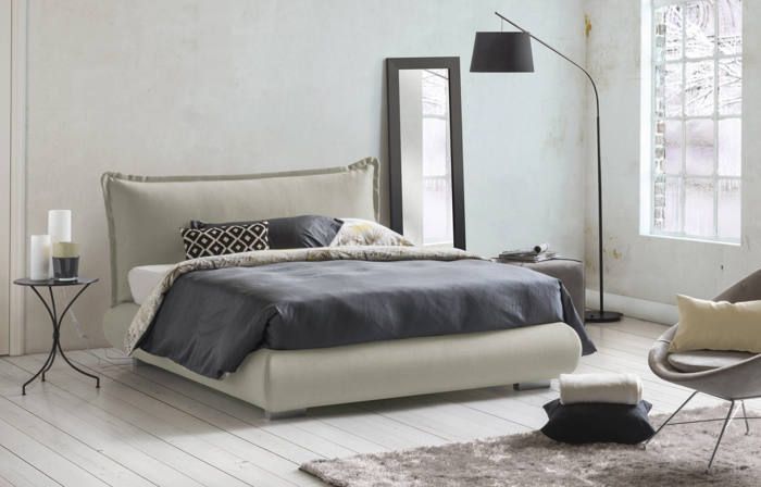 talamo italia - lit double ilenia, lit coffre avec revêtement en tissu et tête de lit, convient pour matelas 160x190 cm, beige