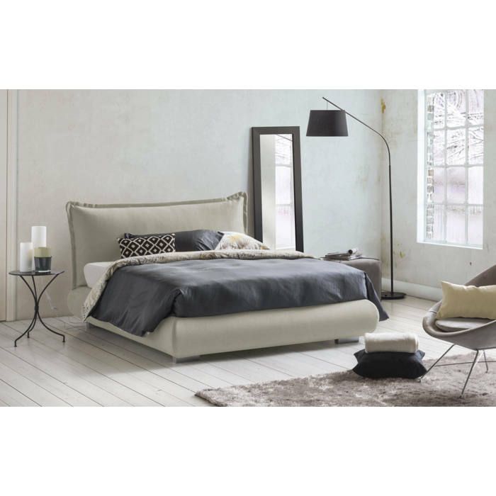 Dmora - Lit double Ilenia 220x180h110 cm beige Panneau effet bois et Polyester