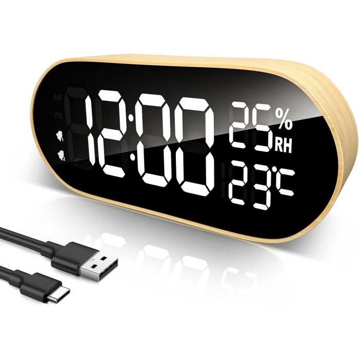 Generic Réveil Numérique LED avec Calendrier et Affichage de la Température, Commande Vocale, Luminosité Réglable, Format 12/24 Heures – Boîtier Noir avec Chiffres Orange - Prix pas cher | CI