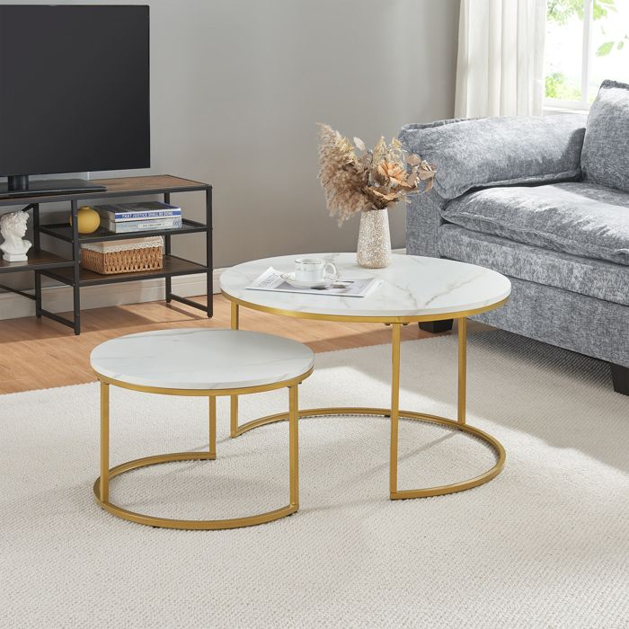 Set de 2 tables basses Christchurch rondes gigognes effet marbre blanc ...