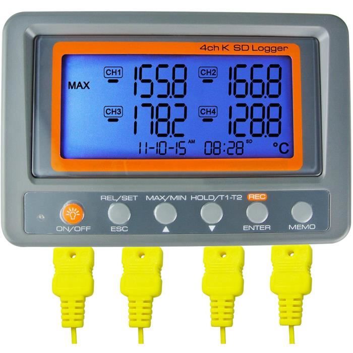 Thermomètre 4 Canaux Type K Avec Enregistreur SD - Sonde Thermocouple Professionnelle Pour Mesures De Température Précises (-200°C à 1370°C)