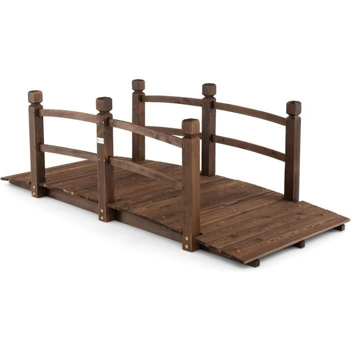 GOPLUS Pont de Jardin en Bois de Sapinavec Balustrade et Fond RenforcéPont Décoratif Carbonisé Résistant aux Intempéries