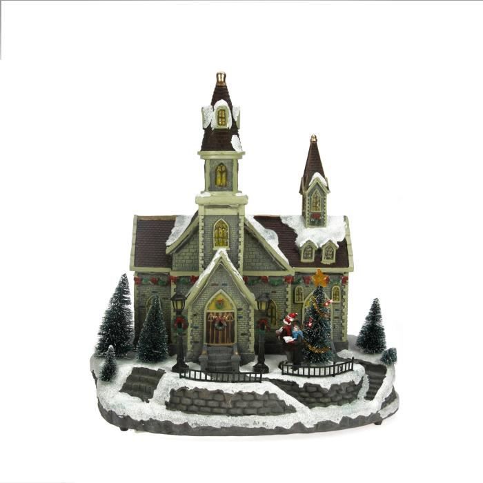 Village de Noël lumineux animé 36 x 41 cm Eglise et chorale