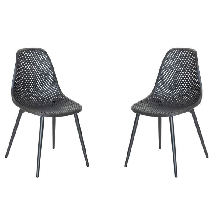 lot de 2 chaises en résine blanche quadrillée noir 46x53x85 cm
