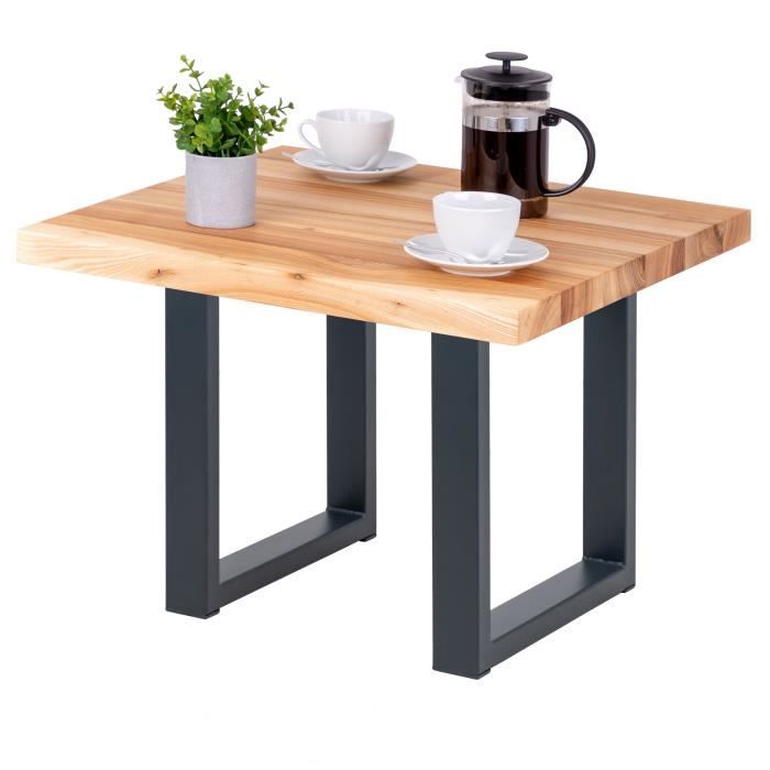 lamo manufaktur table basse industrielle - bois massif - salon - 60x60x47cm - frêne naturel - pieds métal gris - modèle loft