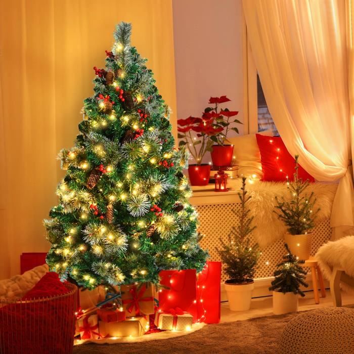 Sapin De Noël Artificiel à Fibre Optique LED - Hauteur 150 Cm - Couleurs Changeantes (rouge, Bleu, Vert, Rose, Mix) - Socle Métallique Inclus
