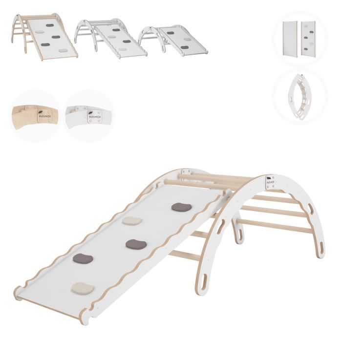 MAMOI Toboggan Intérieur Bois Pour Enfant – Toboggan + Échelle Triangle Pikler Évolutif – Dès Le Plus Jeune Âge – Style Scandinave