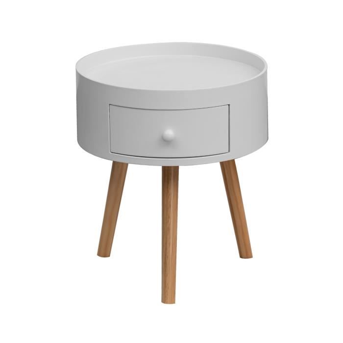 rebecca mobili table de chevet 1 tiroir ronde en bois blanc moderne pour chambre à coucher