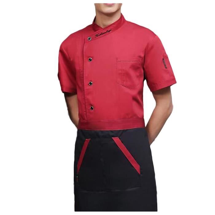 Mingdoo Veste Chemise de Travail Manches Courtes Eté pour Cuisinier Serveur avec Poche 