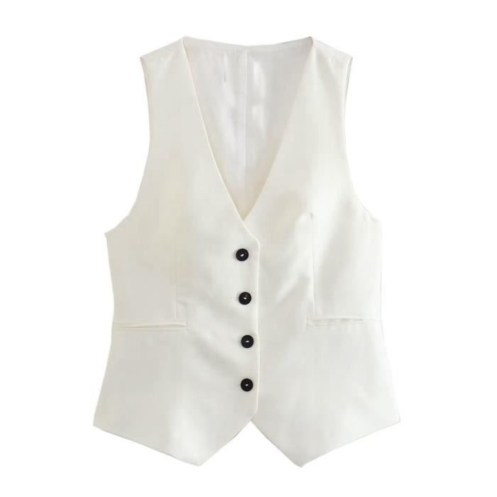 Débardeur,Rich ada-Gilet court en coton et lin blanc pour femme,vintage,chic,4Mlix,2023- White Waistcoat
