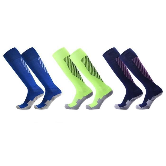 3 Paires Chaussettes de Football Enfant Chaussettes de Sport Protection Respirantes Antidérapant - Bleu/Vert/Bleu Marine