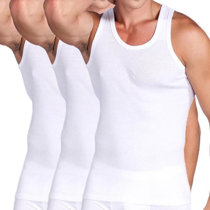 Lot De 3 Débardeurs (gilets Sans Manches) 100% Coton Pour Homme - Coupe Athlétique - Blanc - Pour Sport Et Quotidien