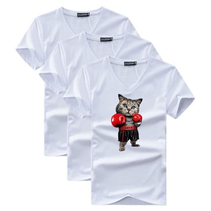 LaoZanA T-Shirt Homme Manches Courtes Col V Unie Blanc S