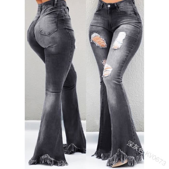 Jeans Vintage Fille Déchiré - Coupe Flare élastique Pour Enfants 1 à 13 Ans - Dénim Confortable - 10