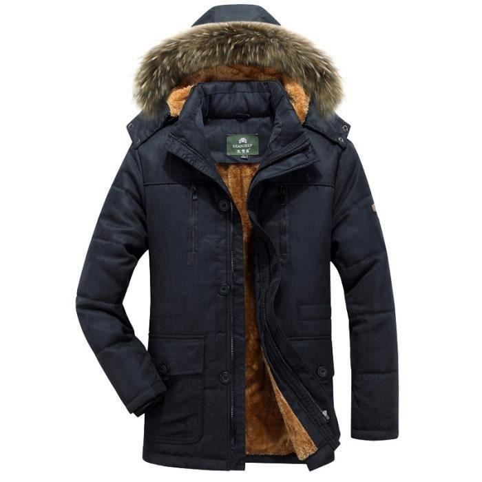 Manteau homme de Marque À capuche détachable col de fourrure Épais chaud  manteau d'hiver en coton Vêtement Masculin-XS-Kaki