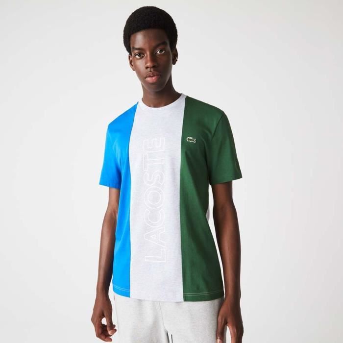 T shirt Lacoste TH1203 HKB gris bleu roi et vert. 2 Silver chine