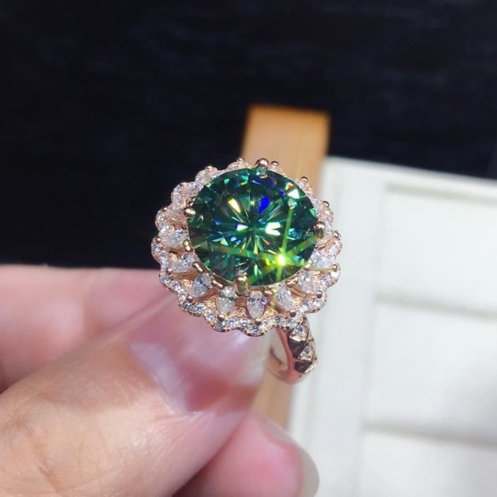 Bijoux fantaisie Bague de mariage pour femme elegante en or rose 14k avec emeraude ronde pierre de naissance taille ajustable Vert Achat Vente bague anneau Bijoux fantaisie Bague