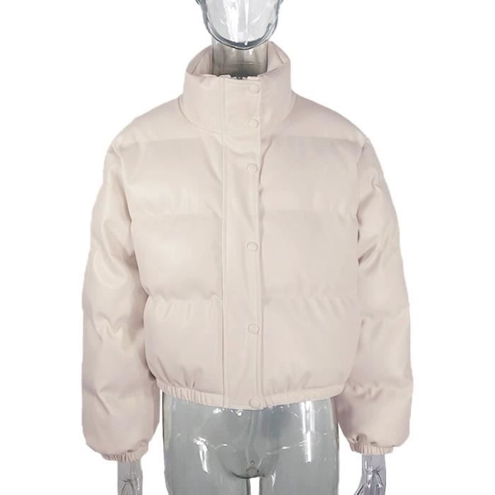 Manteau Femme Kaki Sans Col En Simili Cuir Rembourré - Zensa Fashion - Neuf Avec étiquettes, Fermeture éclair
