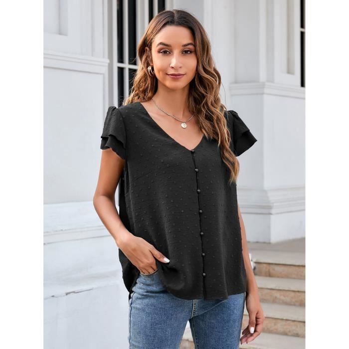 Chemise Décontractée Femme Manches Courtes Col Rond - T-shirt Ample En Polyester Respirant - Style Crop Top Plissé