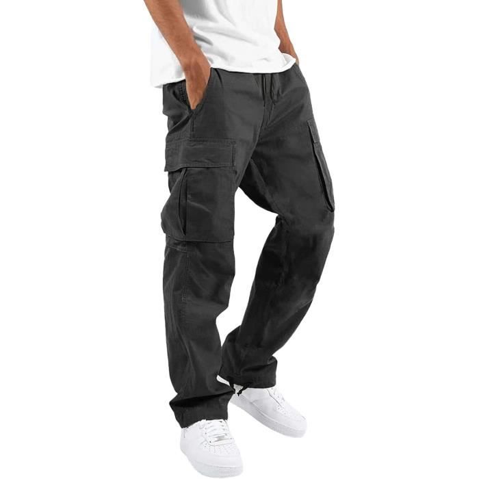 Pantalon Cargo Homme Noir - Ceinture Elastique Chino Slim Skinny
