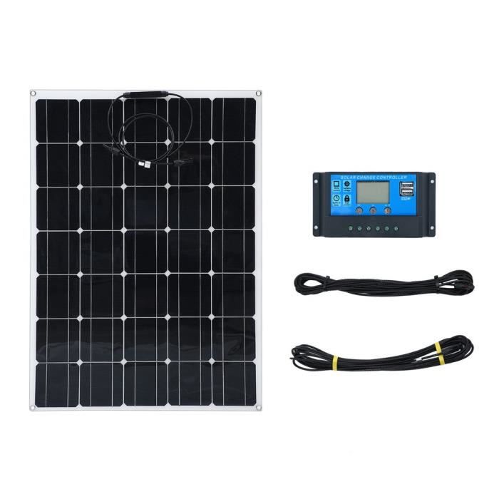Panneaux Solaires Monocristallins 100W - Lot De 2 - Connecteur MC4, Câble 90 Cm - Pour Camping-car, Caravane, Bateau