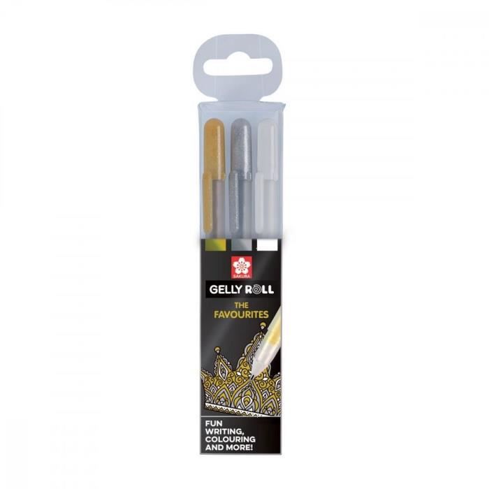 SAKURA Set de stylos gel -  - Gelly Roll Metallic - Or Argent Blanc - Encre gel - Assortis blanc