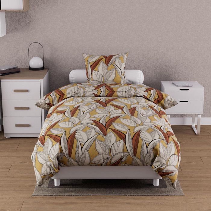 Parure housse de couette coton 57 fils 140x200 cm TOGO moutarde, par